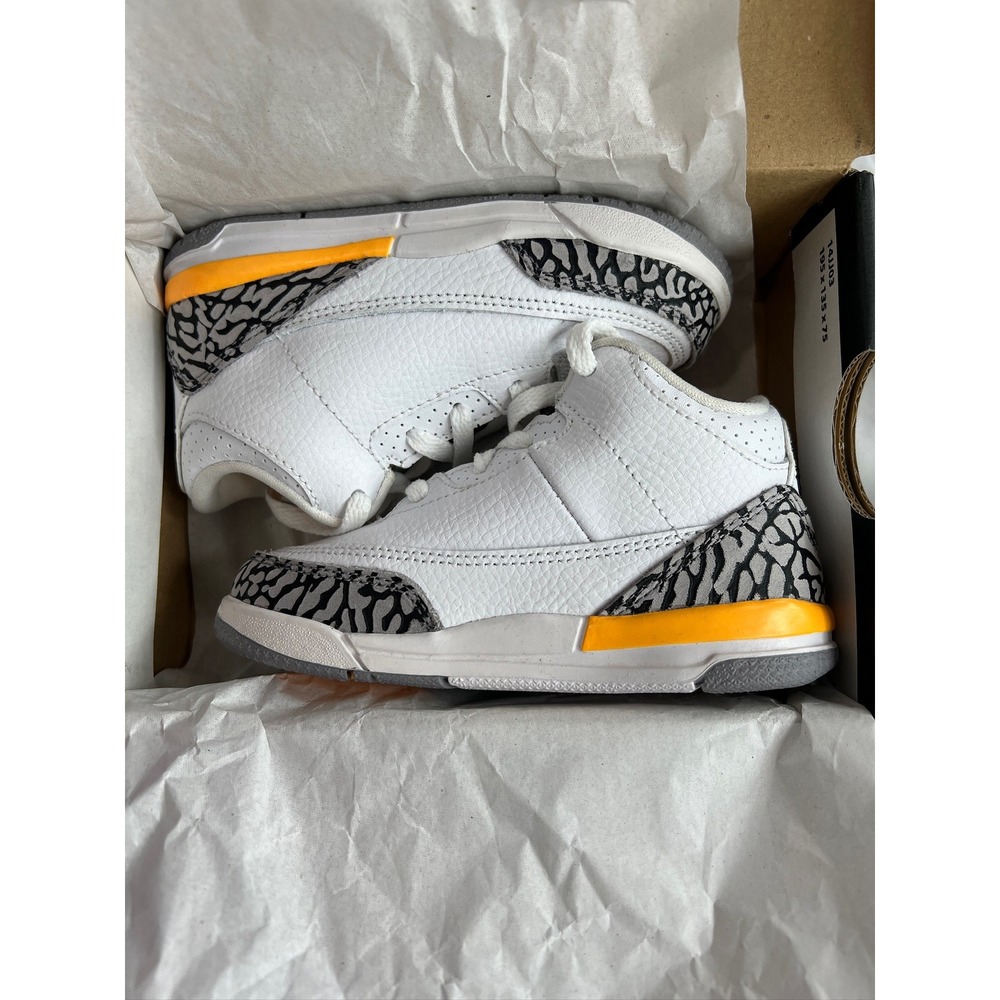 Toddler Air Jordan 3 Retro‎ White Cement Yellow Baby Shoes TD 6c - Picture 6 of 10